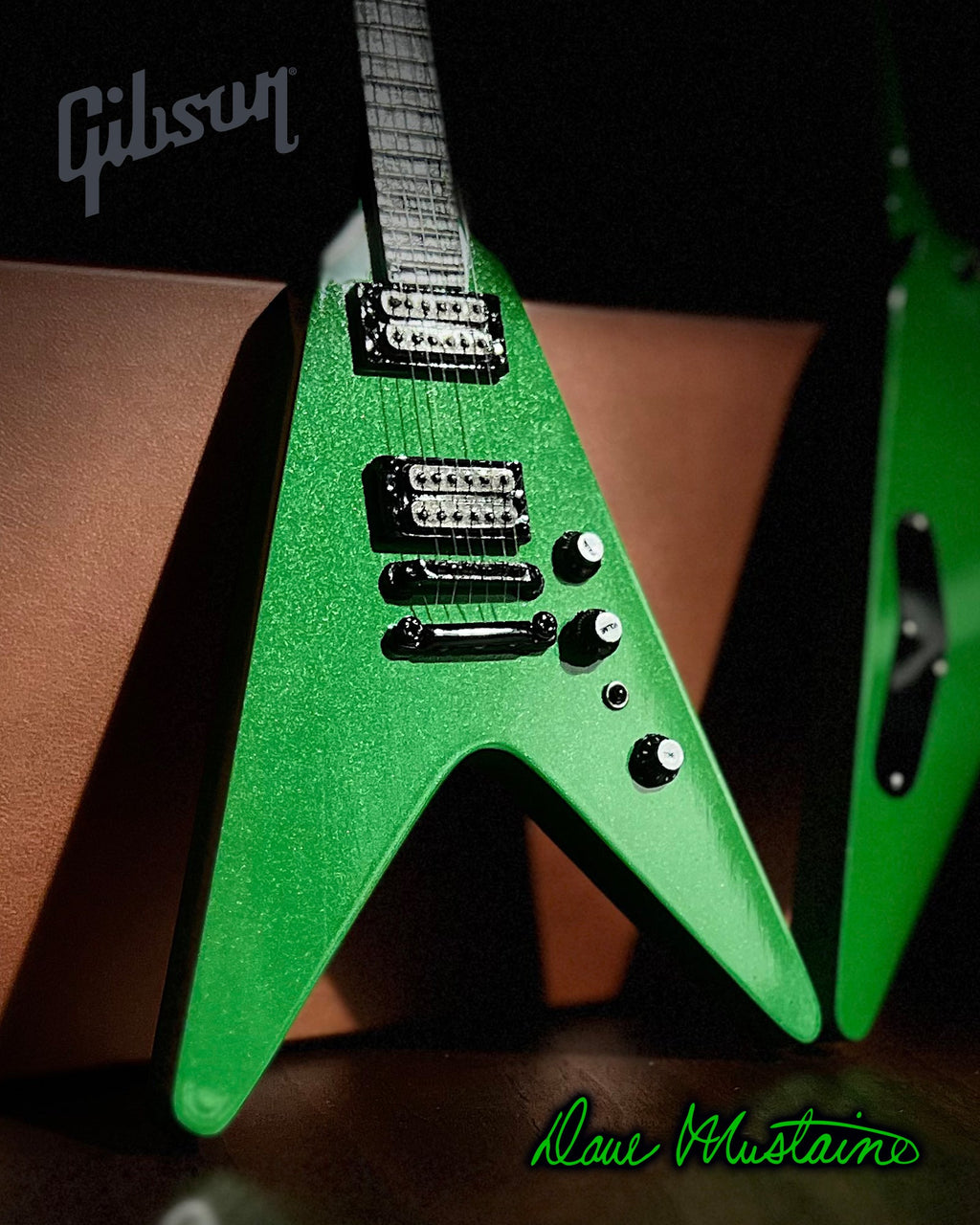 Dave Mustaine Signature Gibson Flying V SET OF 2 Mini Guitar Collection - Rust in Peace & Silver Metallic