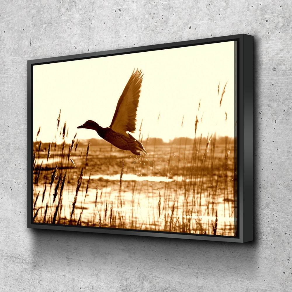 Duck Hunting Canvas Wall Art, Duck Wall Art, Duck Hunters Decor, Cabin Decor, Hunting Decor, Duck Flying In Field