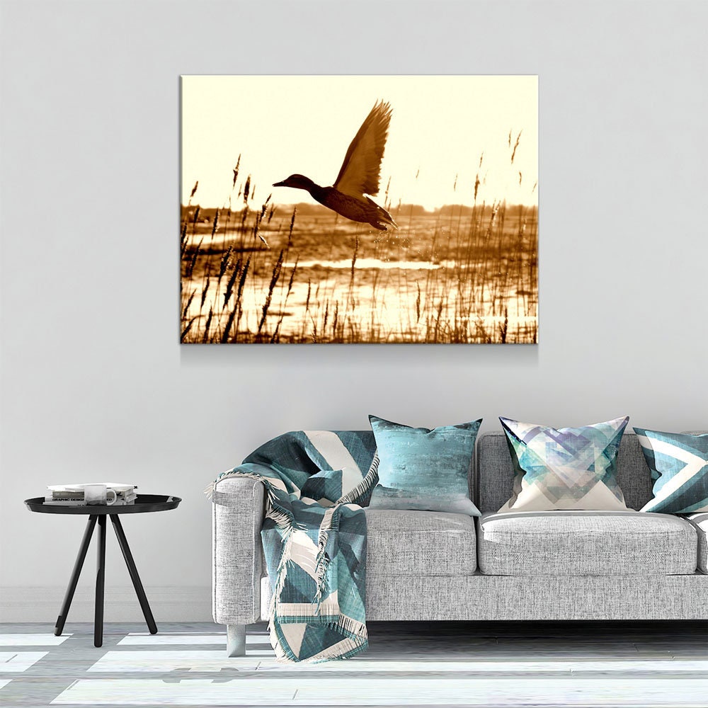 Duck Hunting Canvas Wall Art, Duck Wall Art, Duck Hunters Decor, Cabin Decor, Hunting Decor, Duck Flying In Field