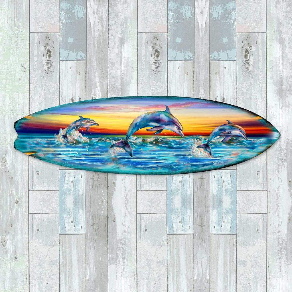 Dolphin's Dance Surfboard Coastal Wall Art by G. DeBrekht - Coastal Holiday Decor - 8490122HS