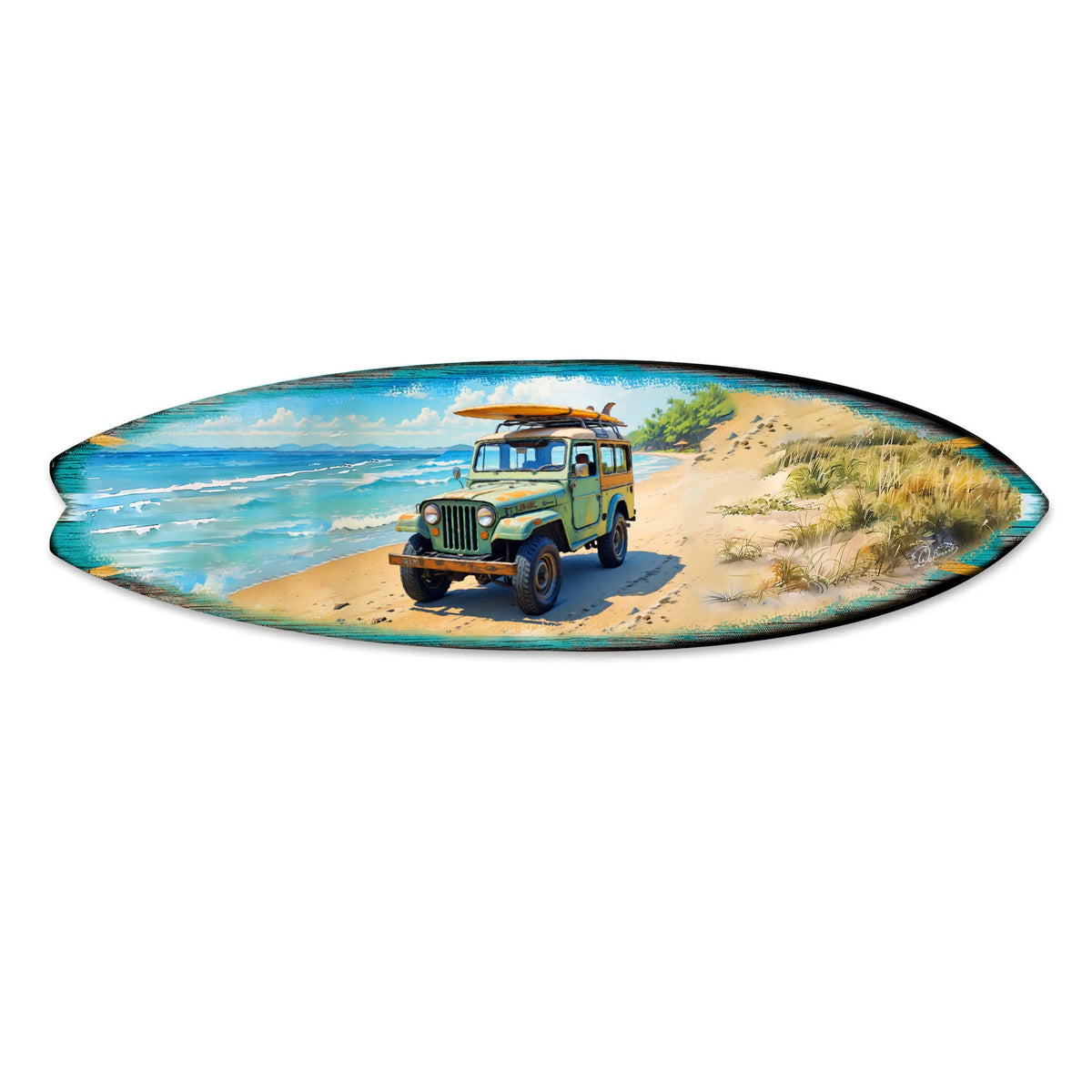 Vintage Beach Jeep Surfboard Wall Art – Handcrafted Coastal Decor for Beach House & Surf-Inspired Spaces - 8490143HS