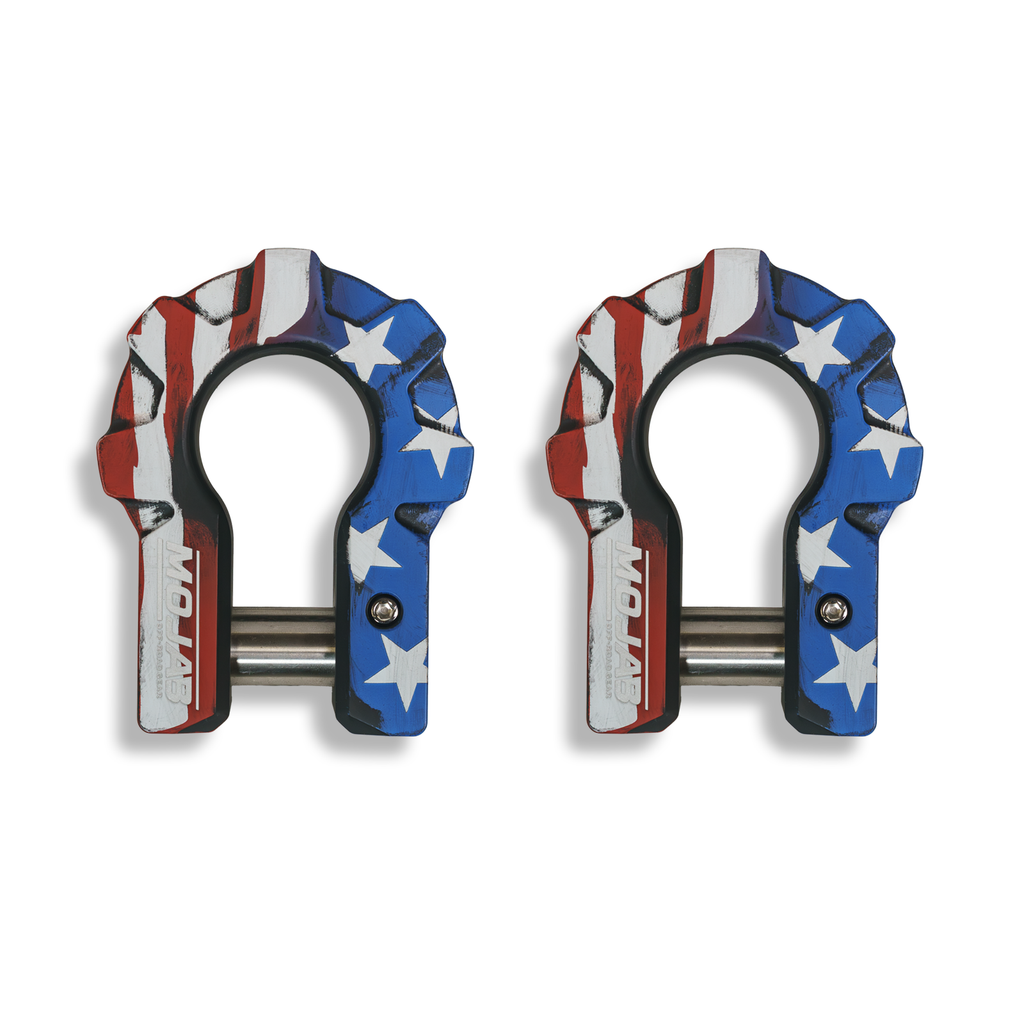 MOJAB 3/4" Extreme Duty Aluminum D-Shackle Set (9T) | American Flag | Lifetime Warranty