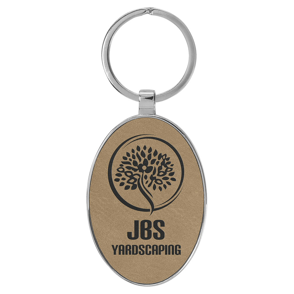 Leatherette Oval Keychain with Metal Frame