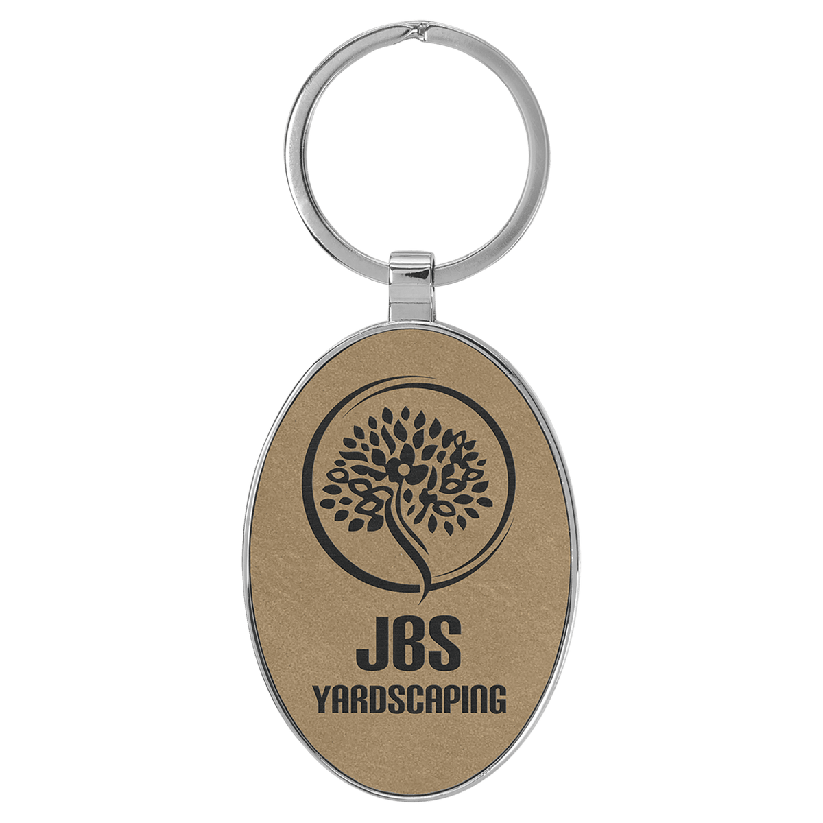 Leatherette Oval Keychain with Metal Frame