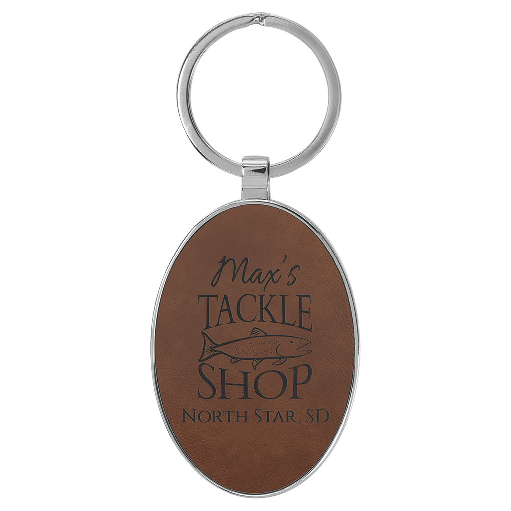 Leatherette Oval Keychain with Metal Frame