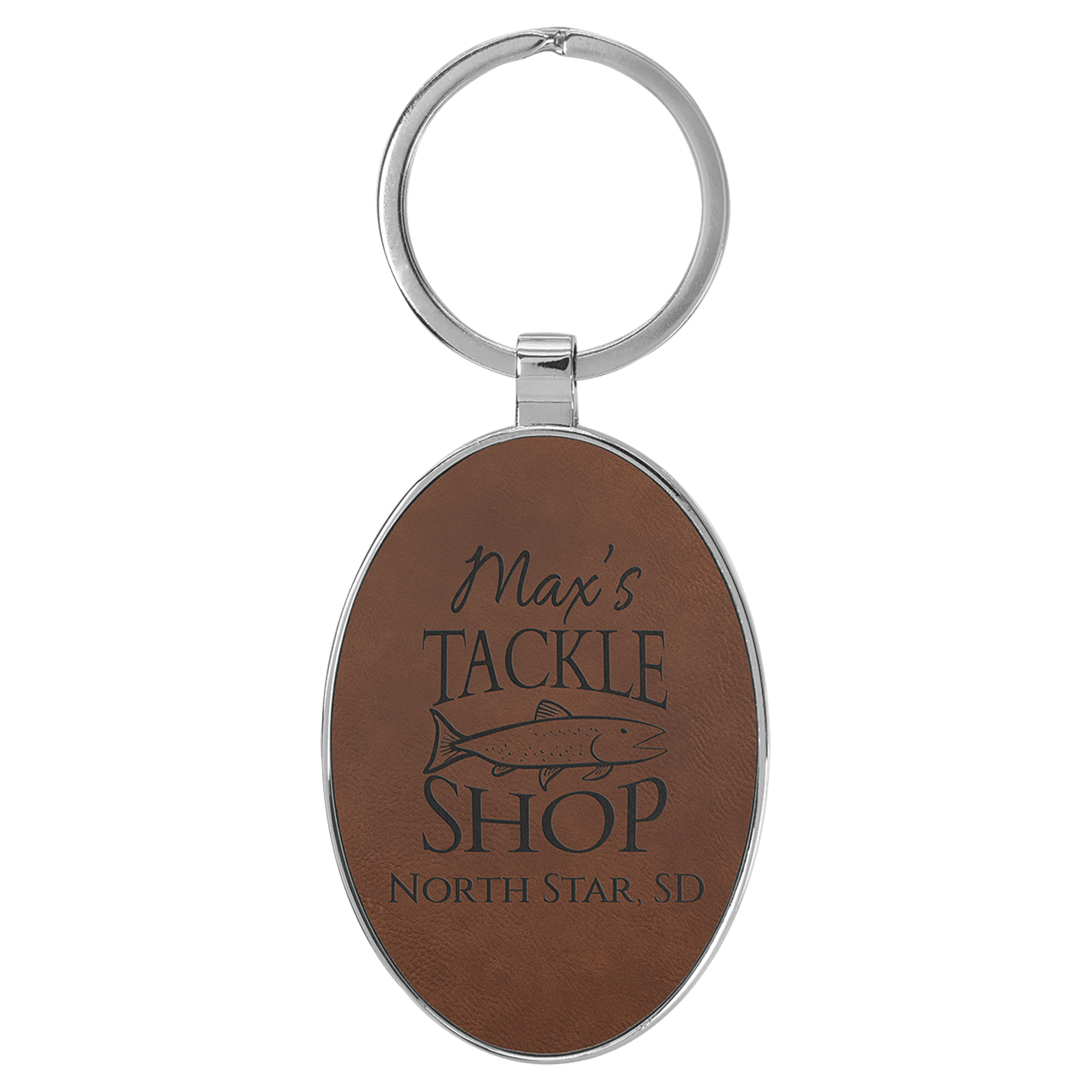 Leatherette Oval Keychain with Metal Frame