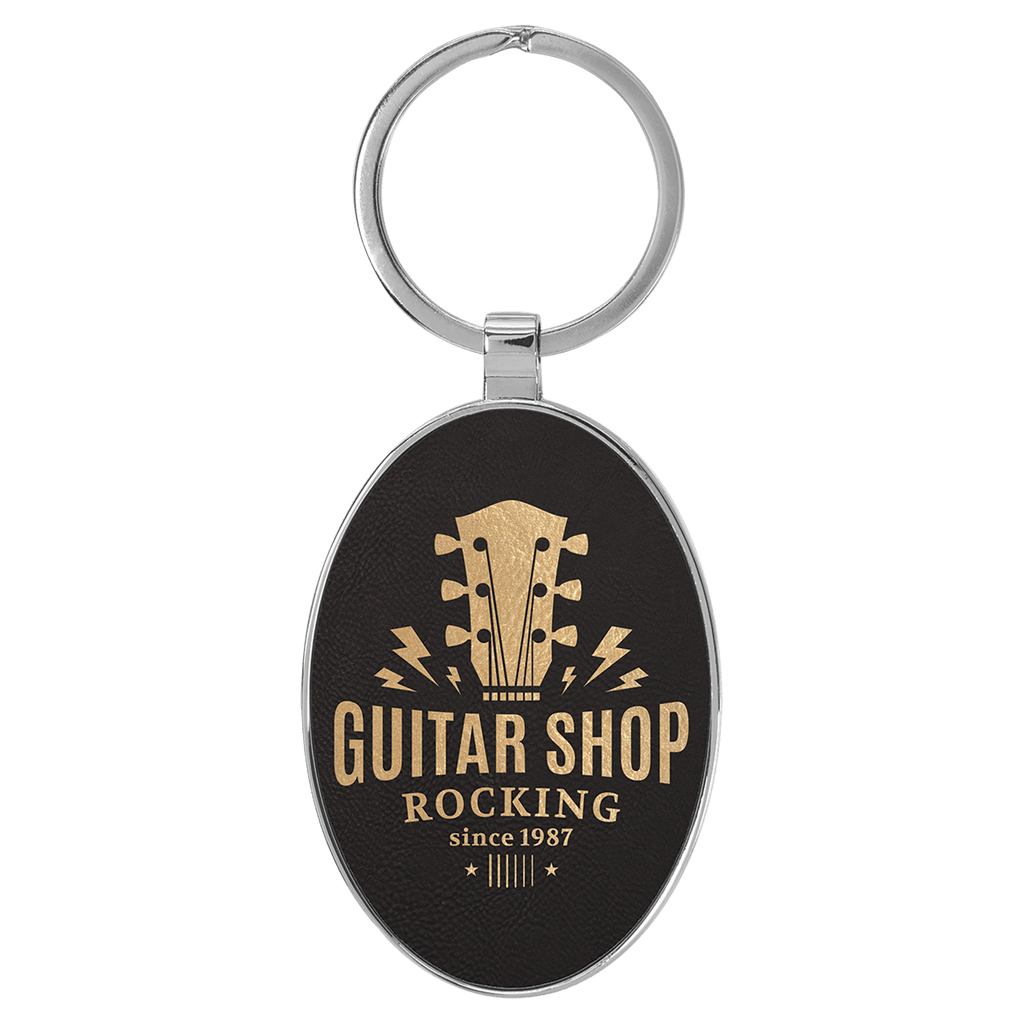 Leatherette Oval Keychain with Metal Frame