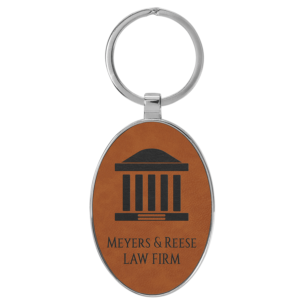 Leatherette Oval Keychain with Metal Frame