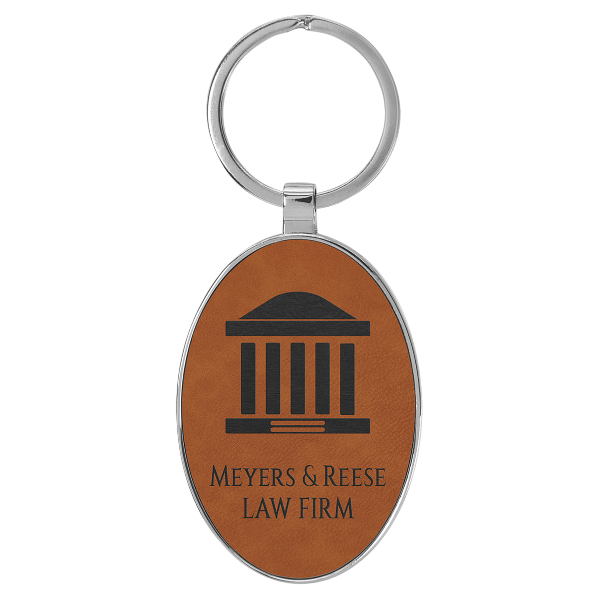 Leatherette Oval Keychain with Metal Frame