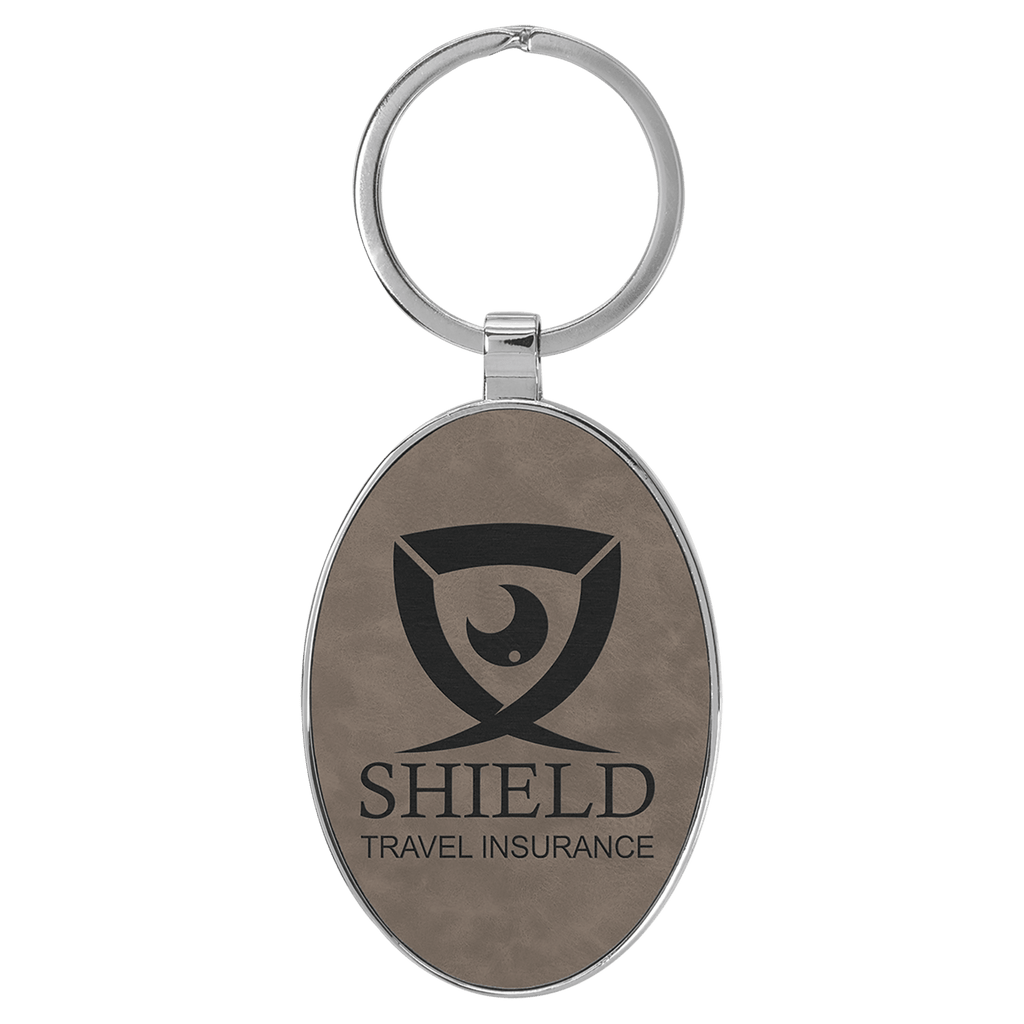 Leatherette Oval Keychain with Metal Frame