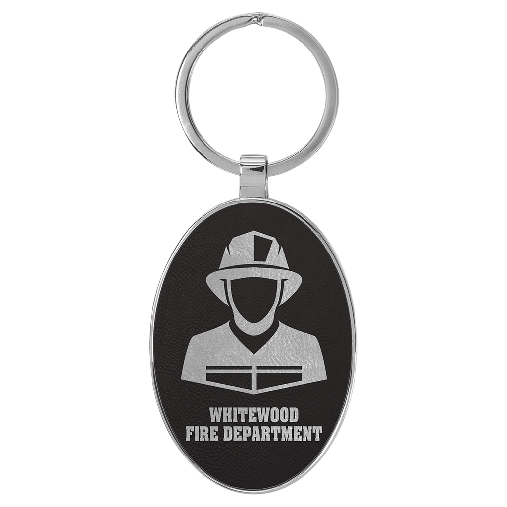 Leatherette Oval Keychain with Metal Frame