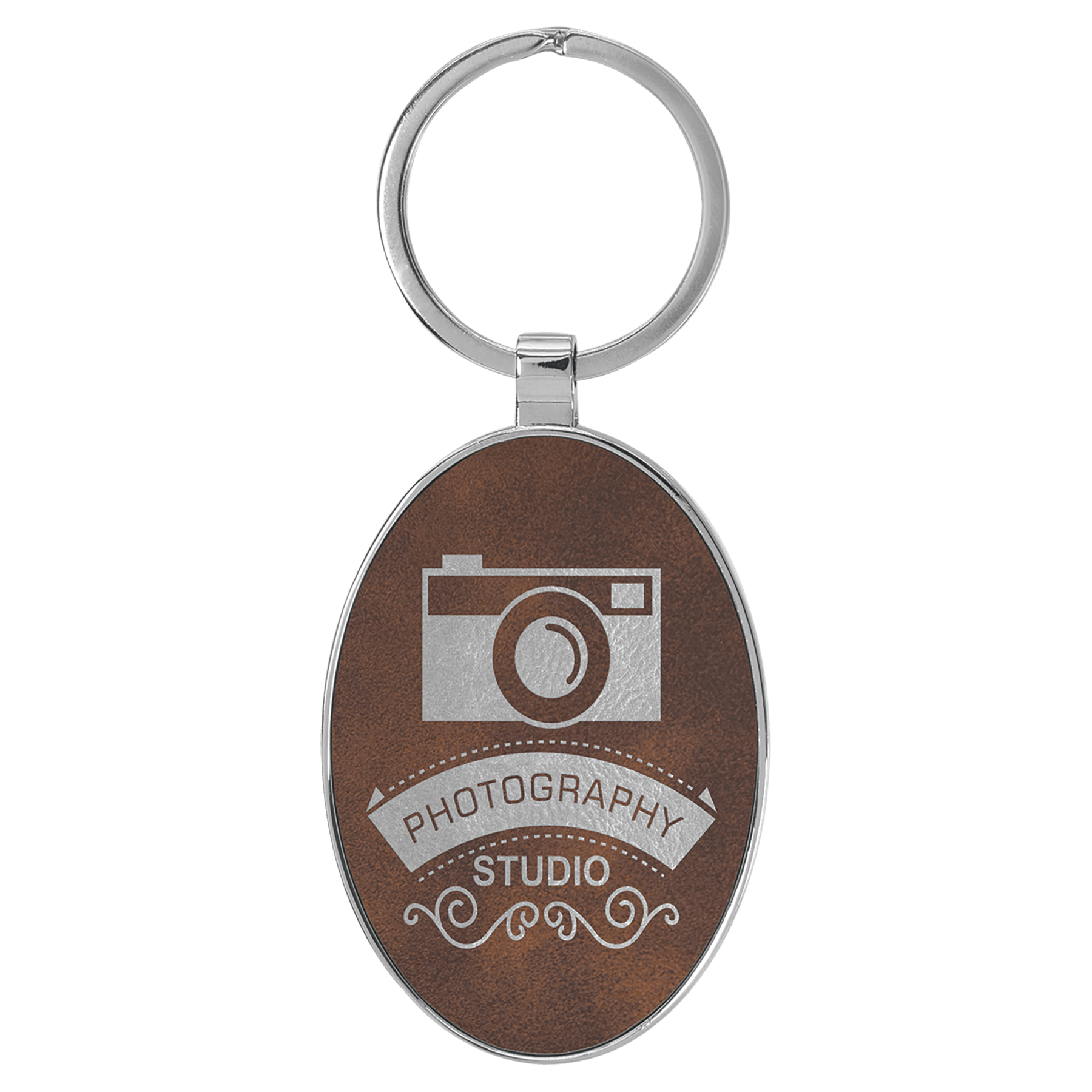 Leatherette Oval Keychain with Metal Frame