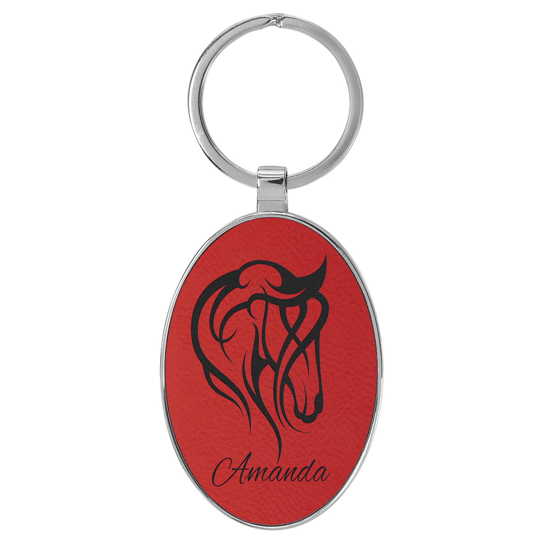Leatherette Oval Keychain with Metal Frame