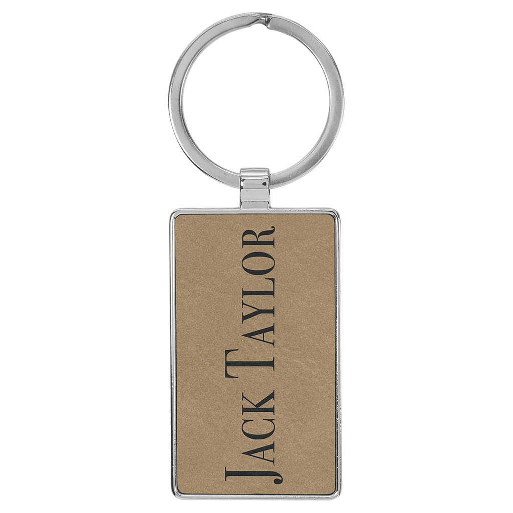 Leatherette Rectangle Keychain with Metal Frame