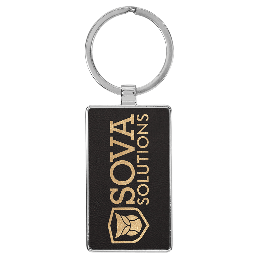Leatherette Rectangle Keychain with Metal Frame