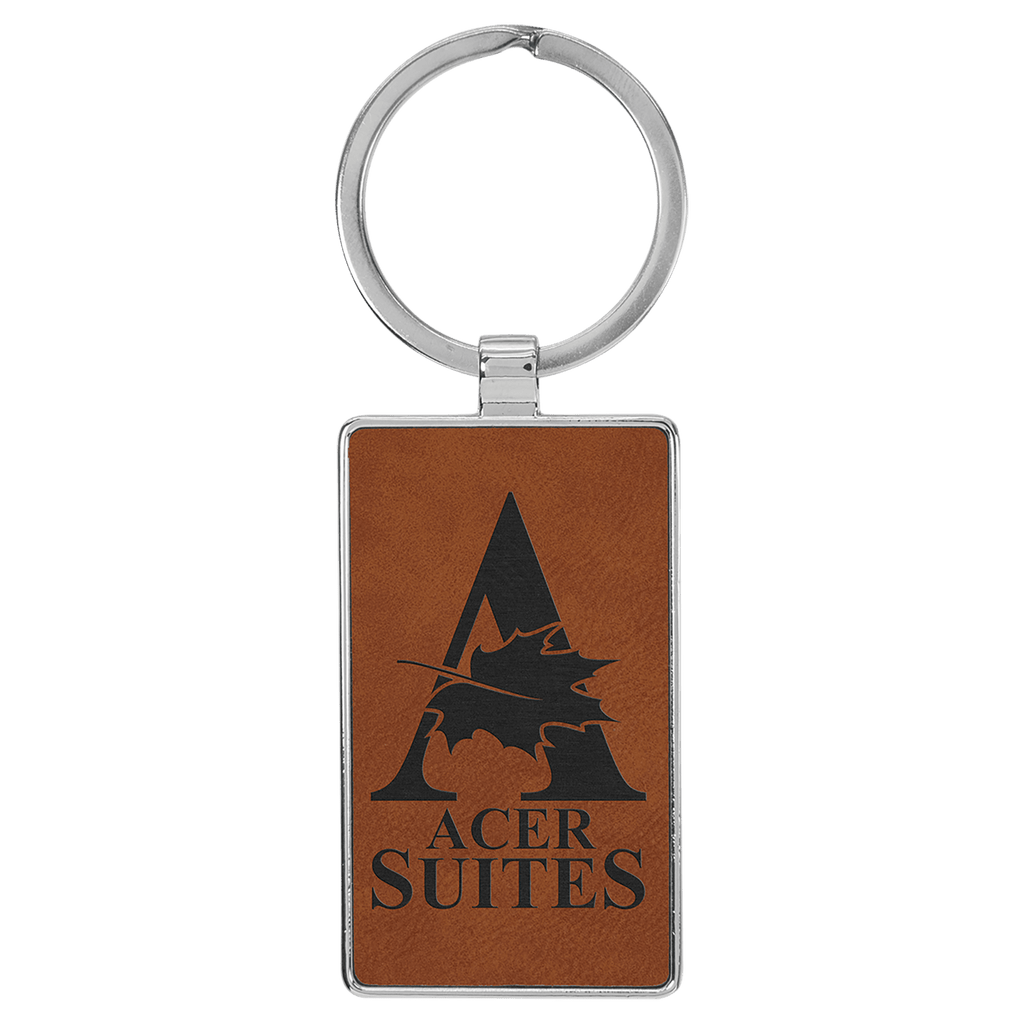 Leatherette Rectangle Keychain with Metal Frame