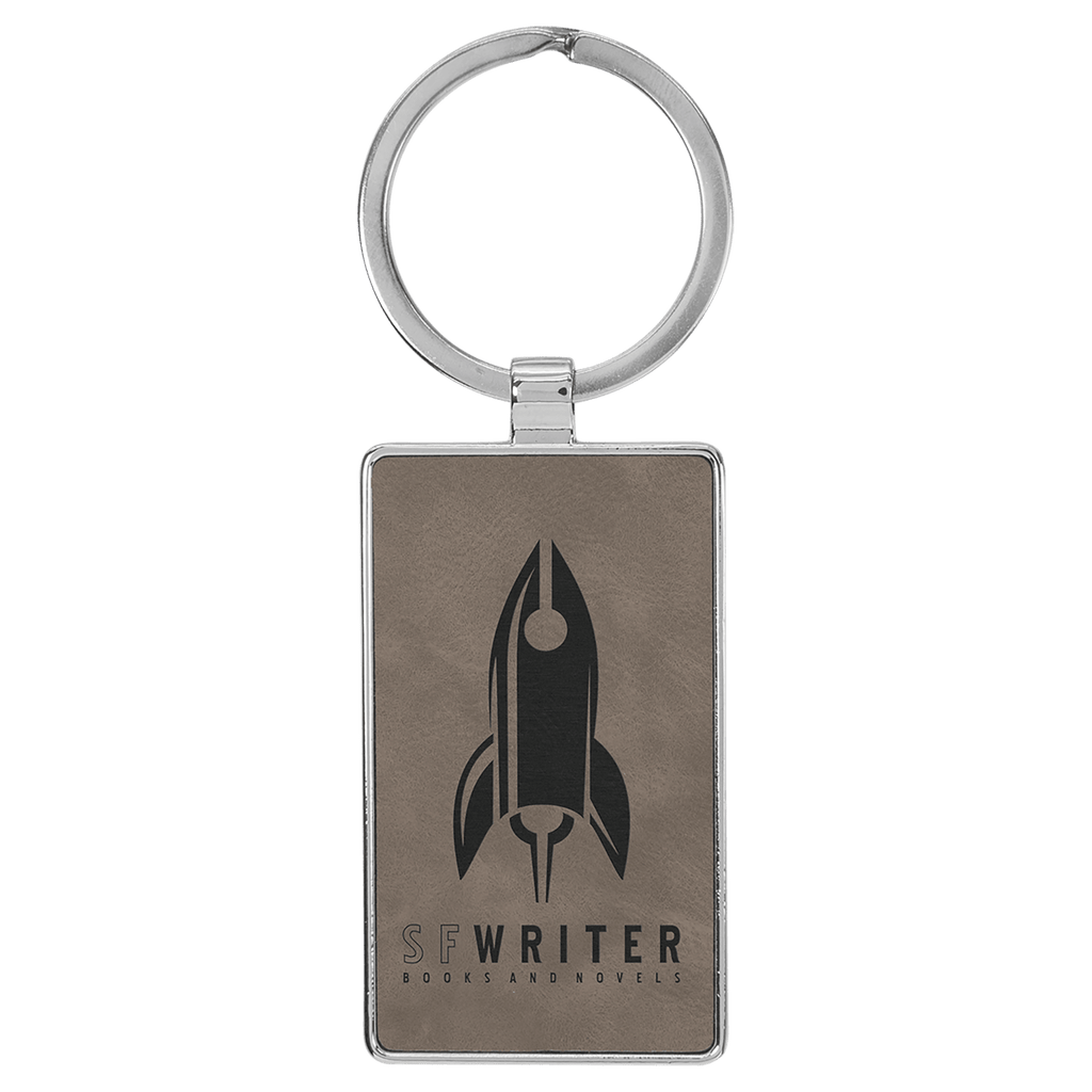 Leatherette Rectangle Keychain with Metal Frame