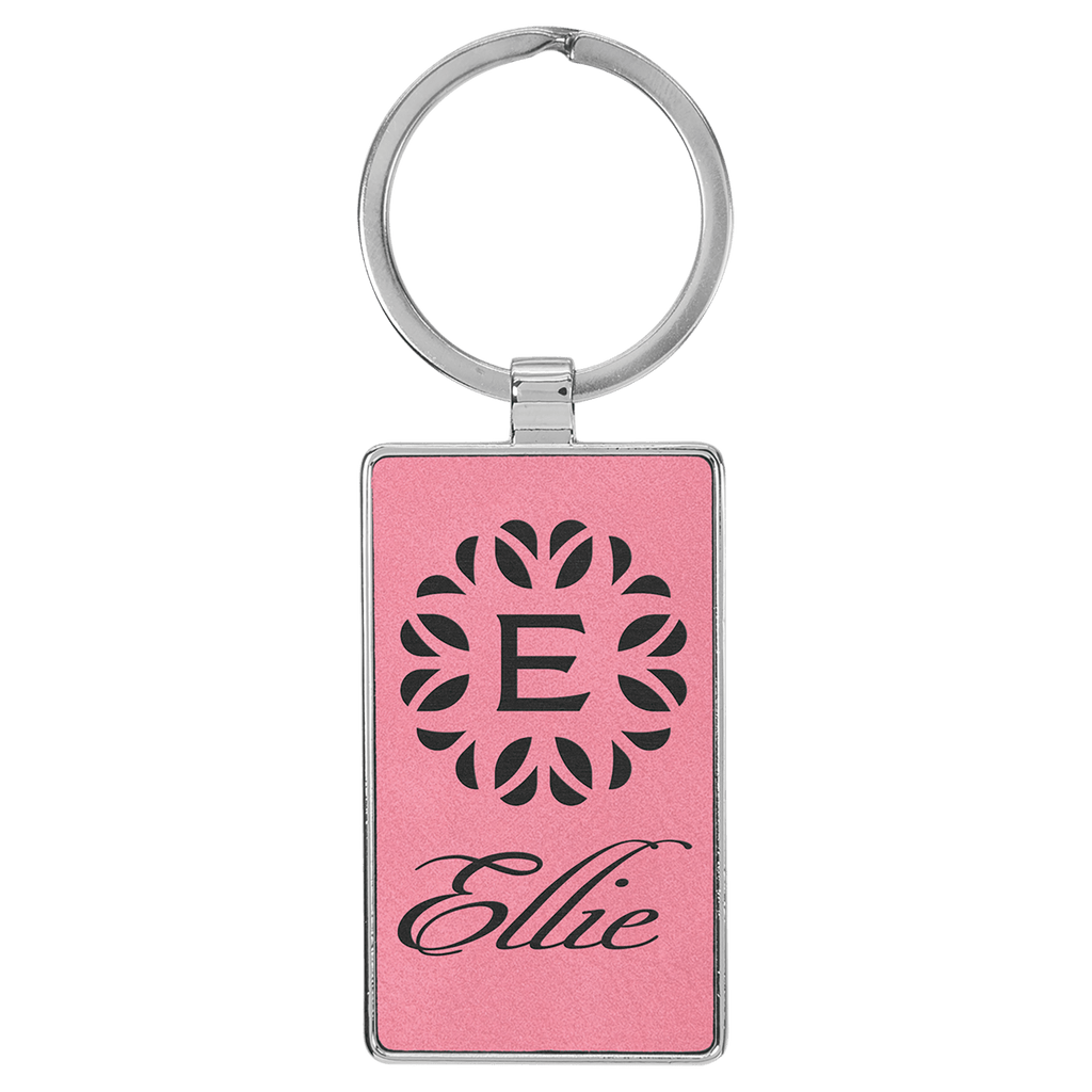 Leatherette Rectangle Keychain with Metal Frame