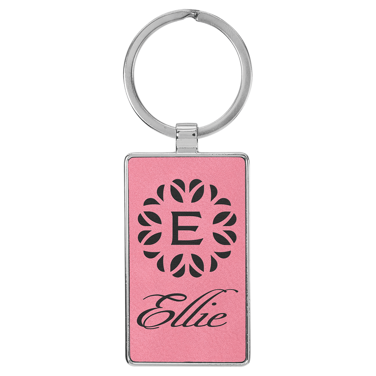 Leatherette Rectangle Keychain with Metal Frame