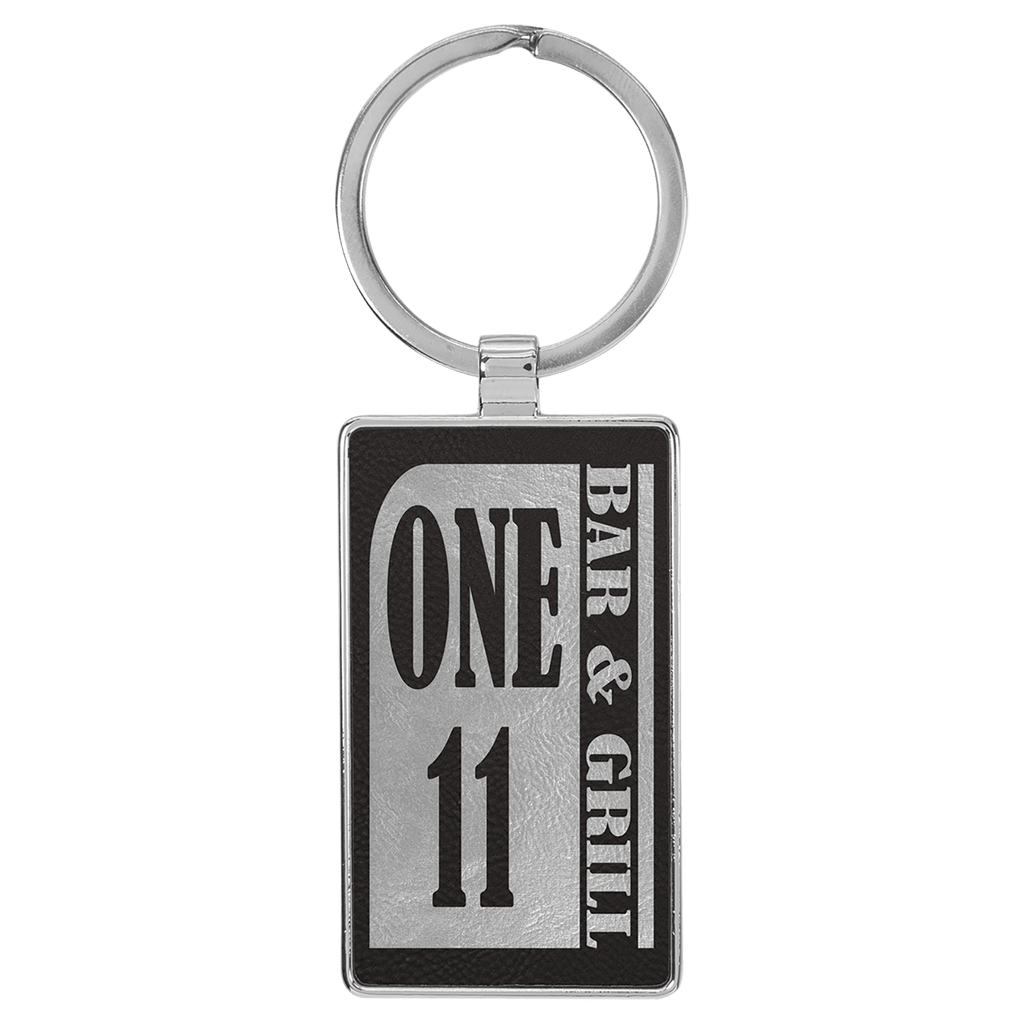 Leatherette Rectangle Keychain with Metal Frame