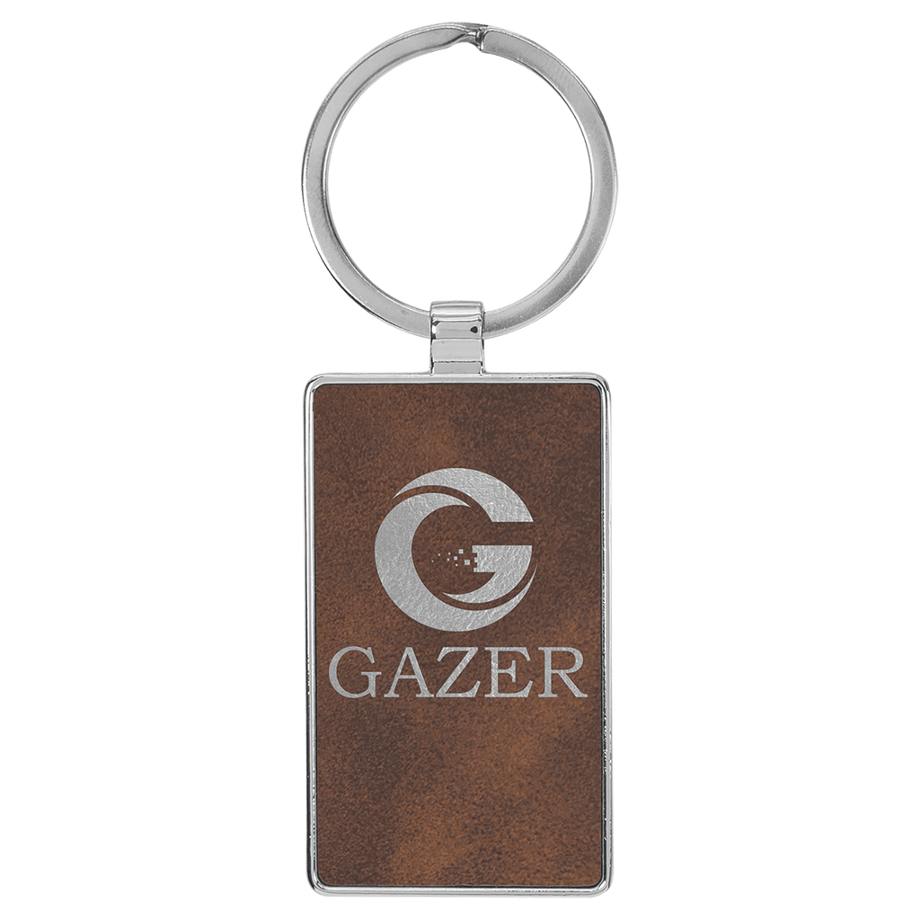 Leatherette Rectangle Keychain with Metal Frame