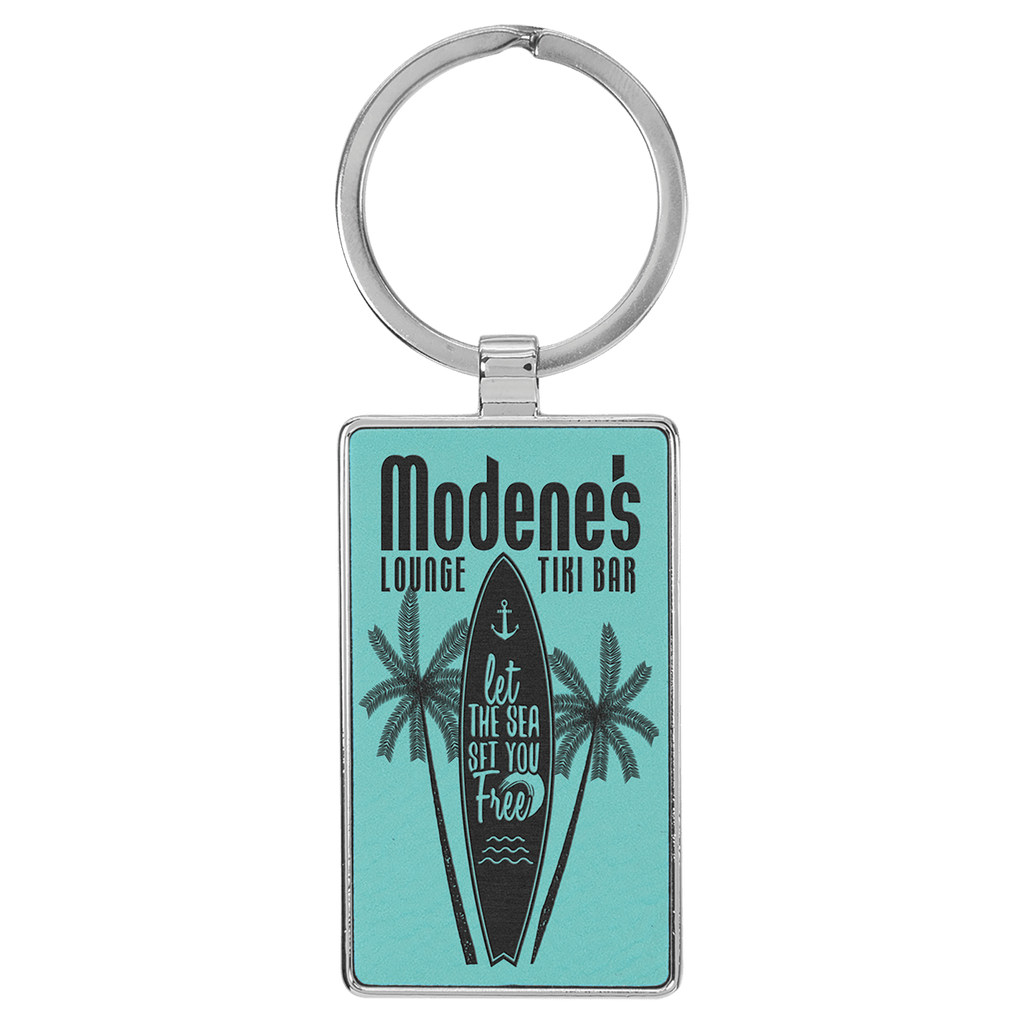 Leatherette Rectangle Keychain with Metal Frame