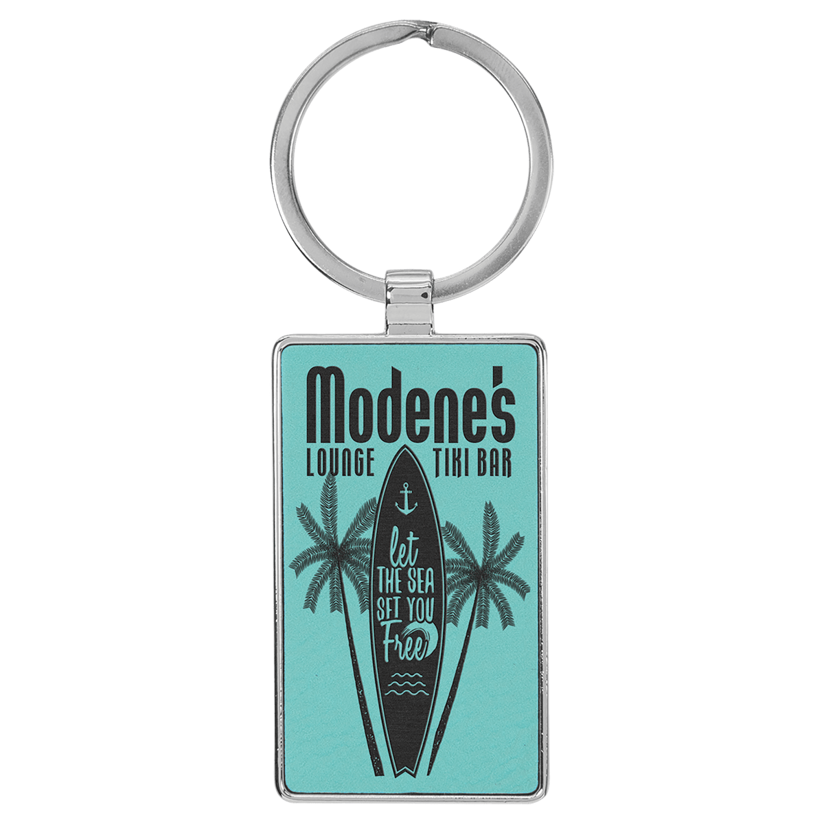 Leatherette Rectangle Keychain with Metal Frame