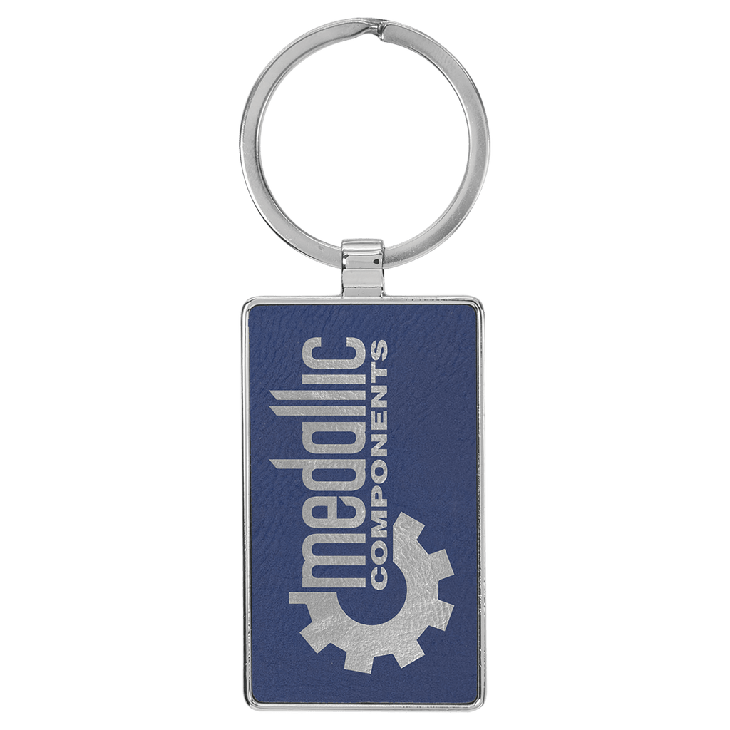 Leatherette Rectangle Keychain with Metal Frame