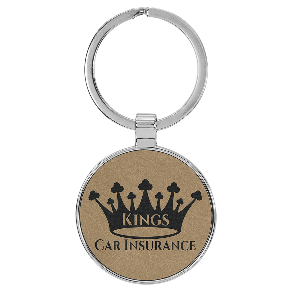 Leatherette Round Keychain with Metal Frame