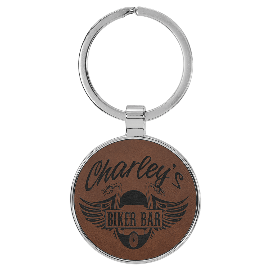 Leatherette Round Keychain with Metal Frame