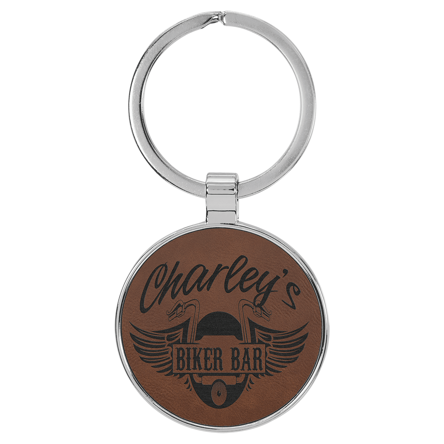 Leatherette Round Keychain with Metal Frame