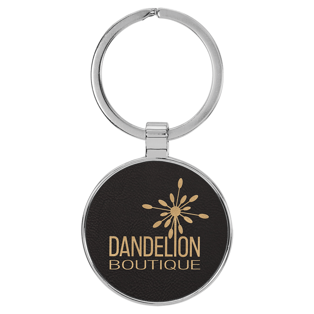 Leatherette Round Keychain with Metal Frame