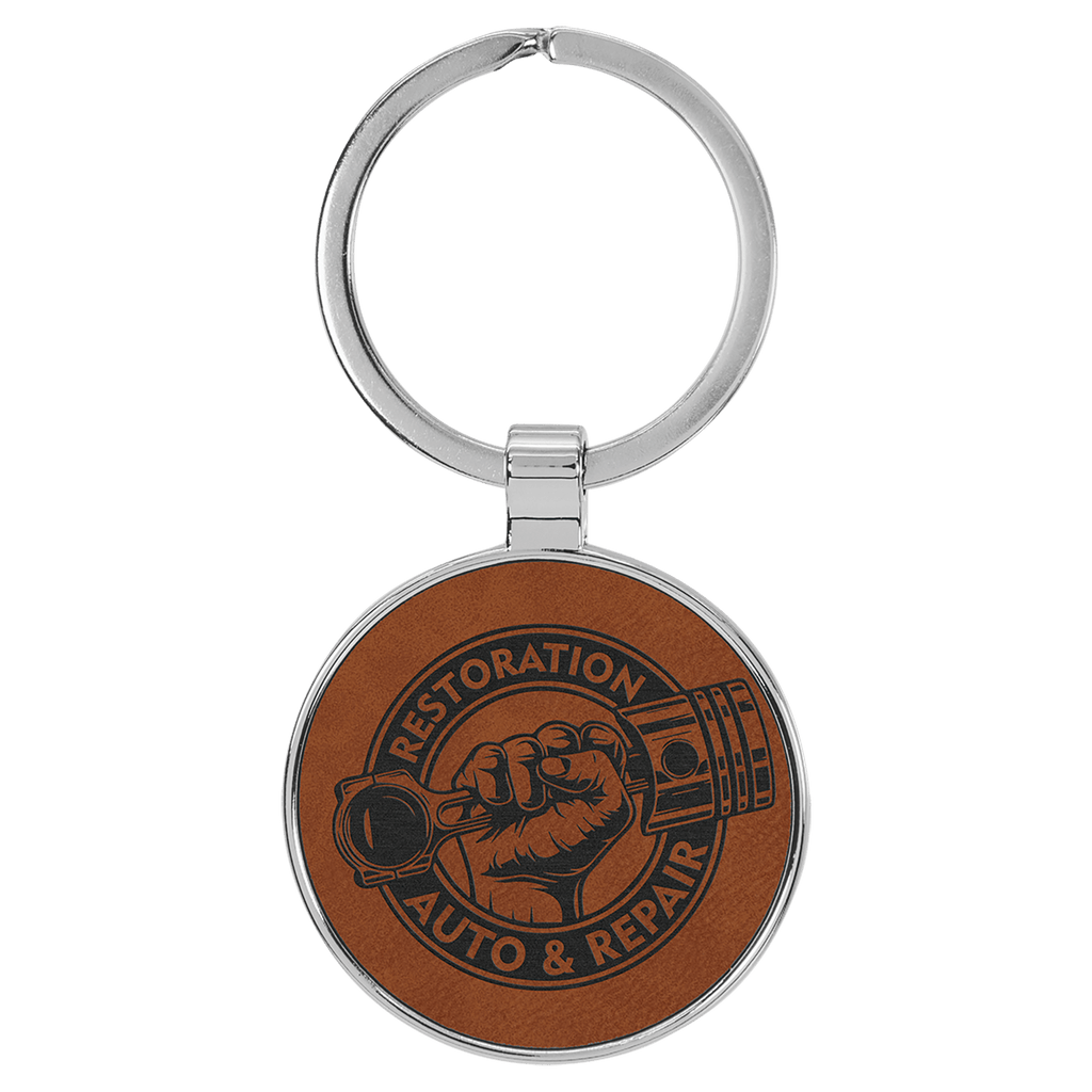 Leatherette Round Keychain with Metal Frame