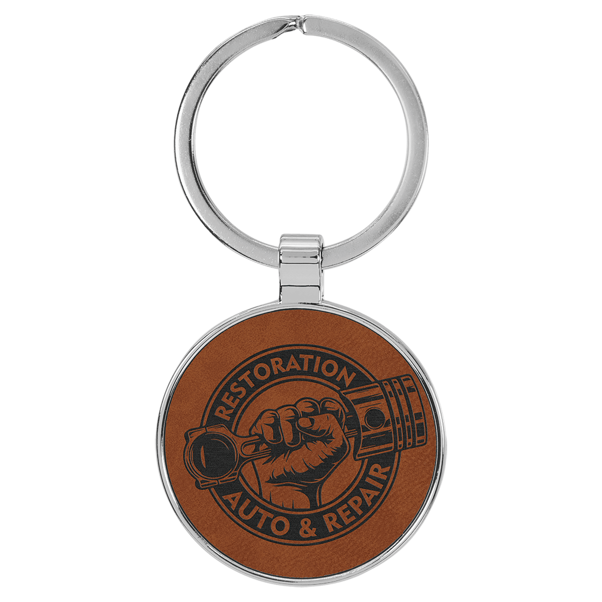 Leatherette Round Keychain with Metal Frame