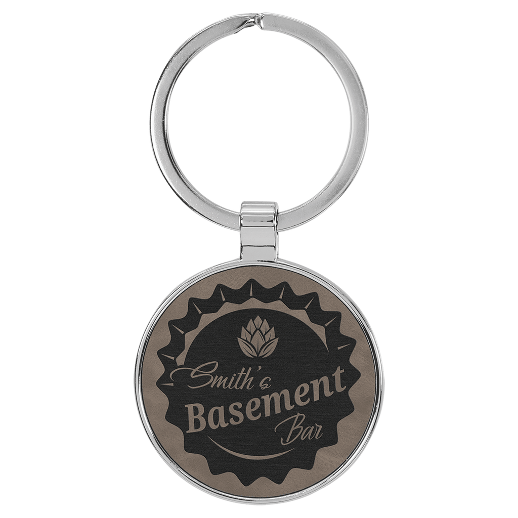 Leatherette Round Keychain with Metal Frame