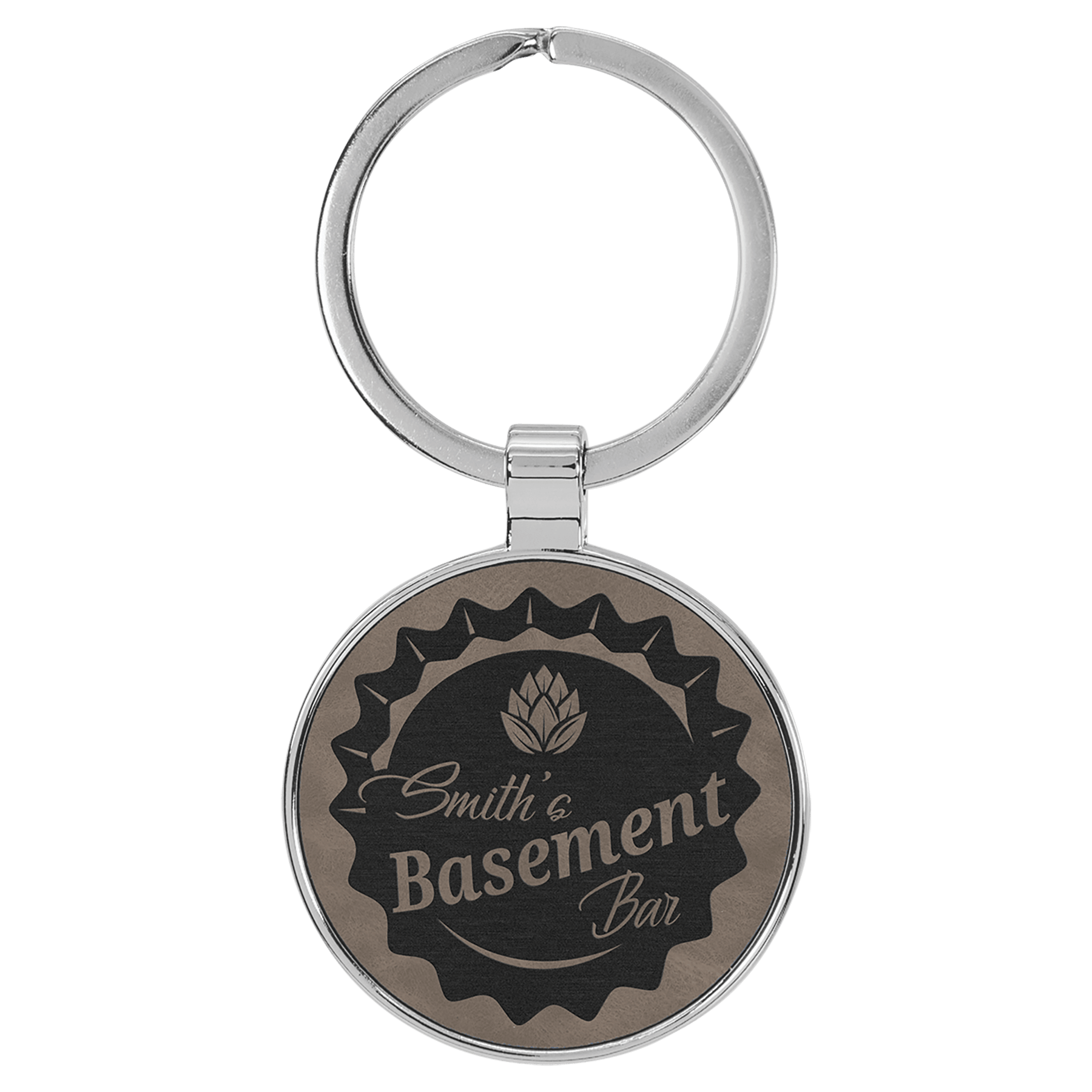 Leatherette Round Keychain with Metal Frame