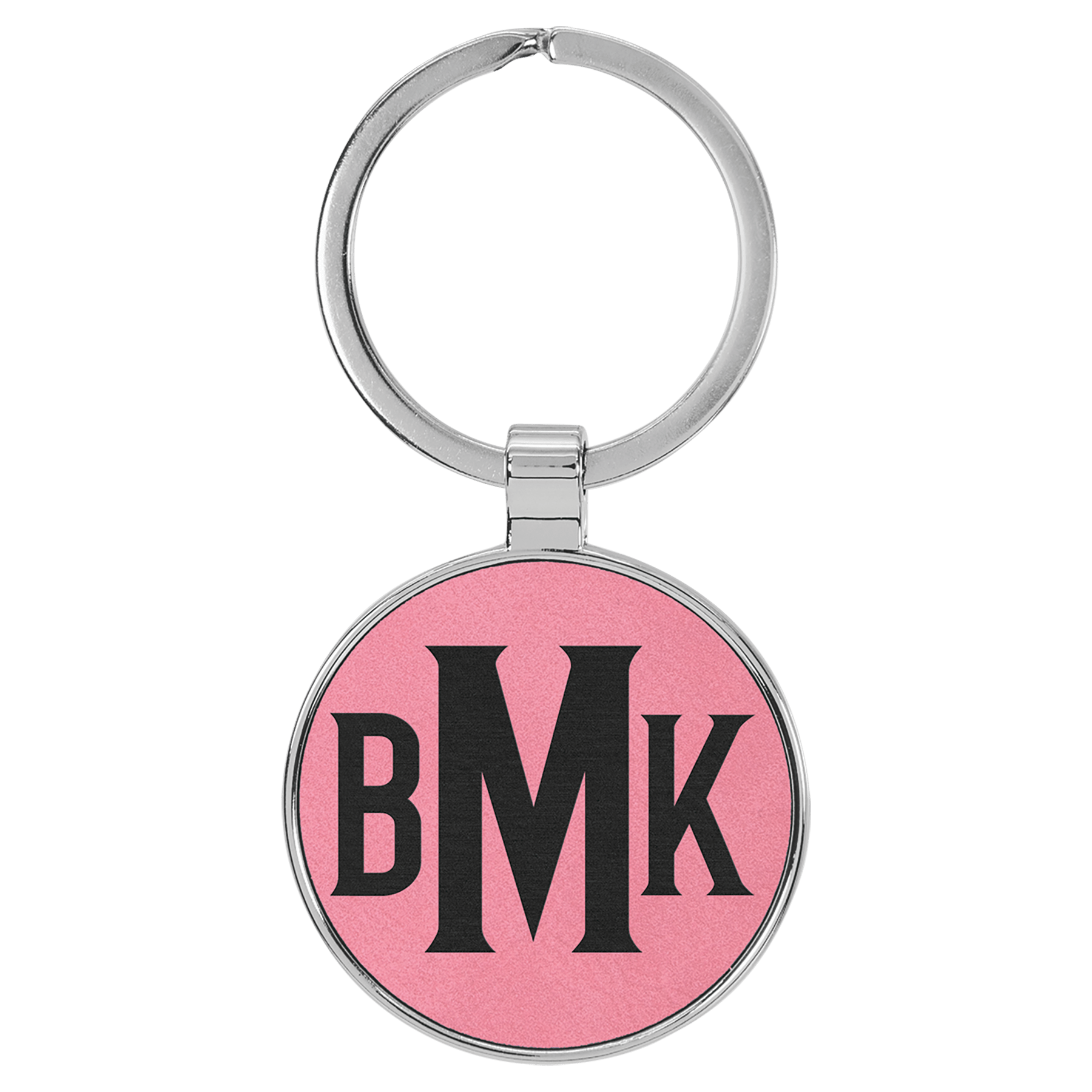 Leatherette Round Keychain with Metal Frame
