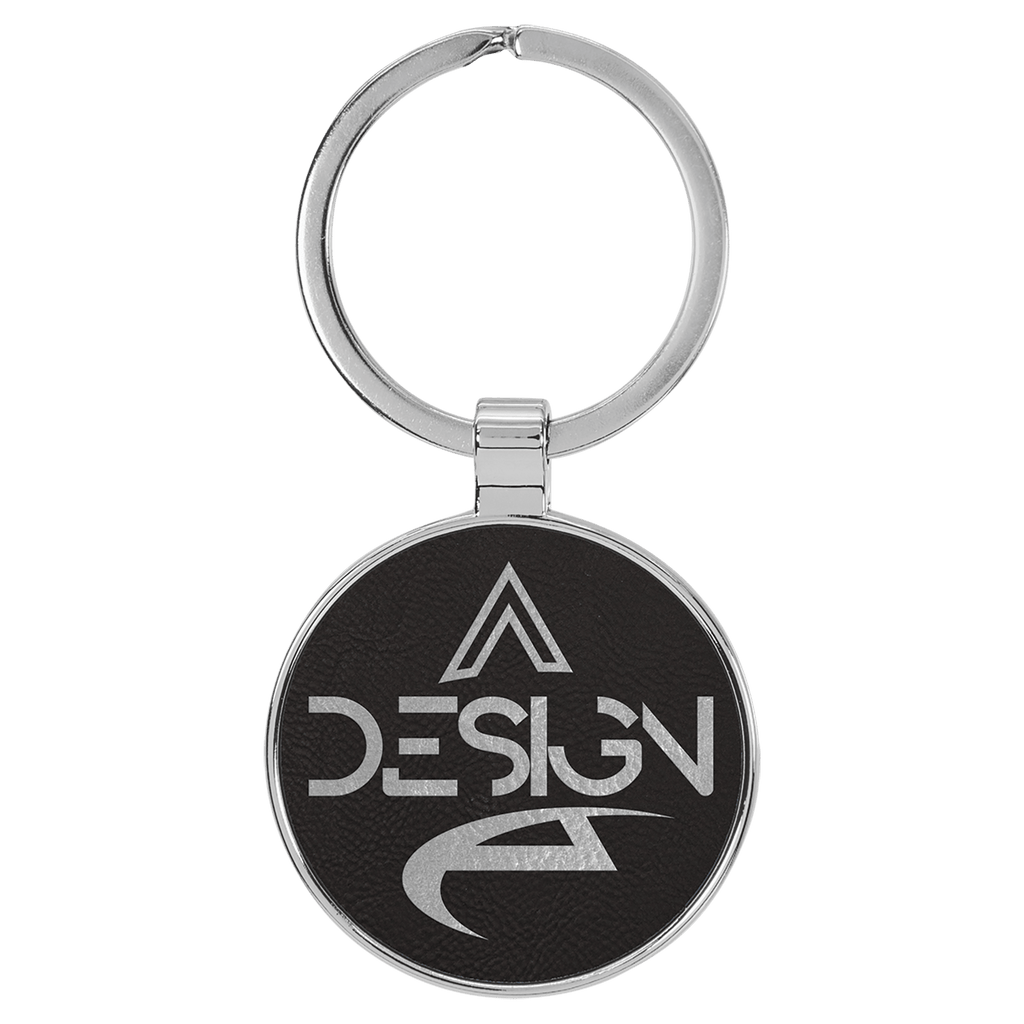 Leatherette Round Keychain with Metal Frame