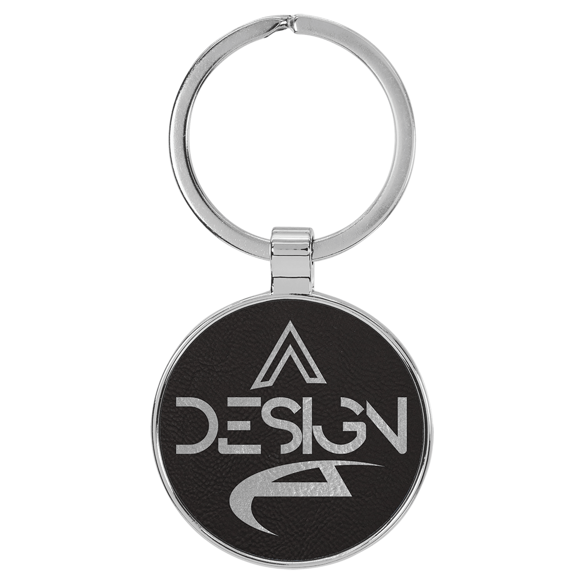 Leatherette Round Keychain with Metal Frame
