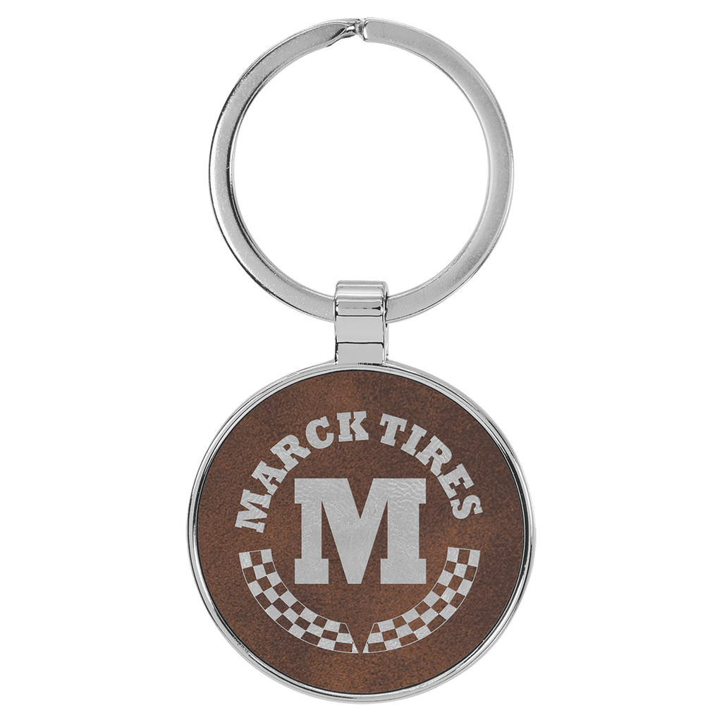 Leatherette Round Keychain with Metal Frame