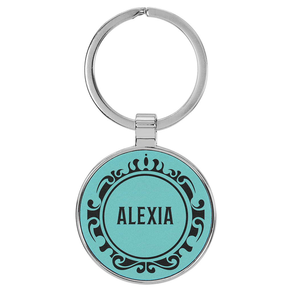 Leatherette Round Keychain with Metal Frame