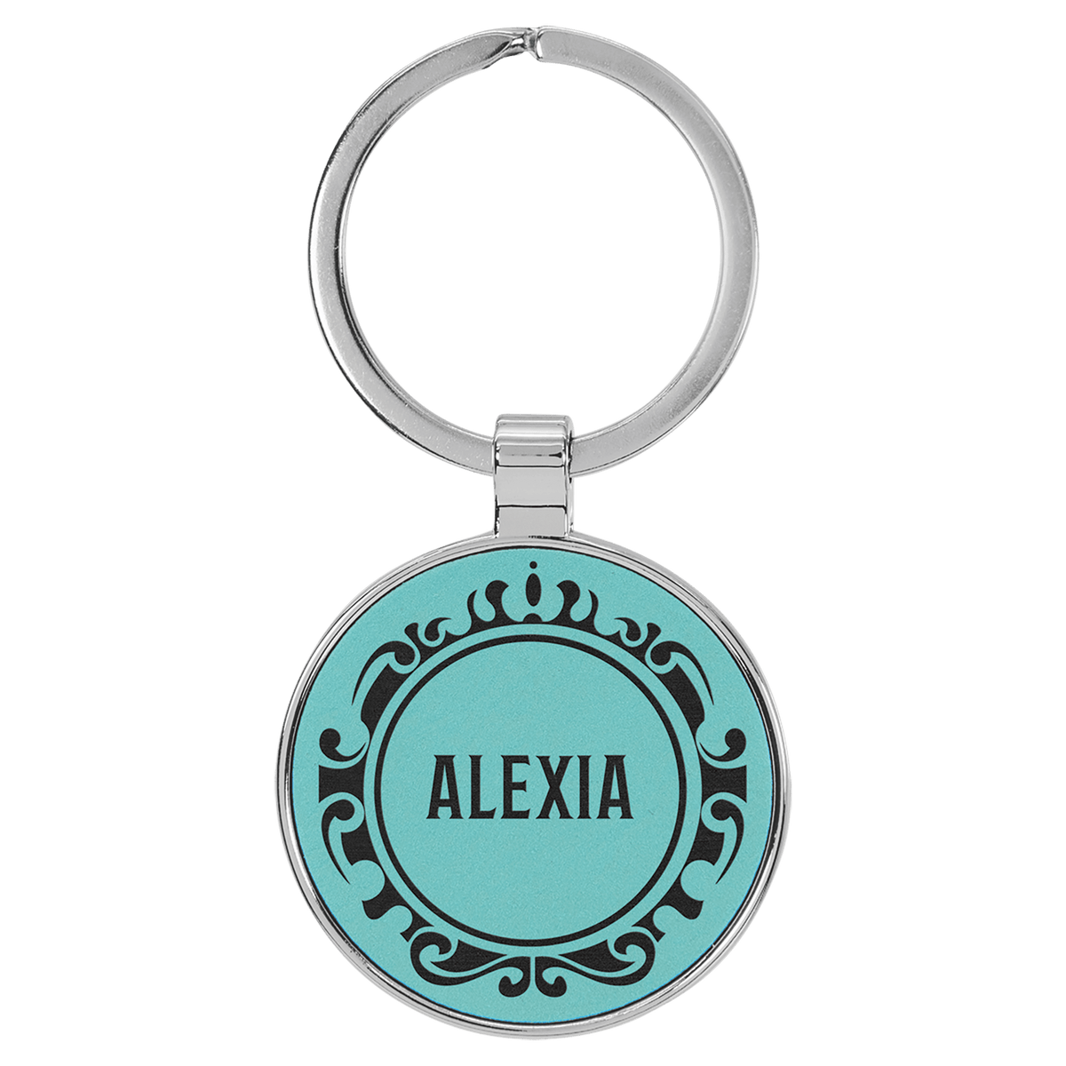 Leatherette Round Keychain with Metal Frame