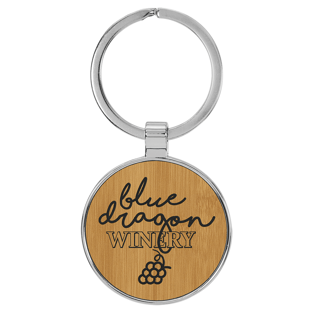 Leatherette Round Keychain with Metal Frame