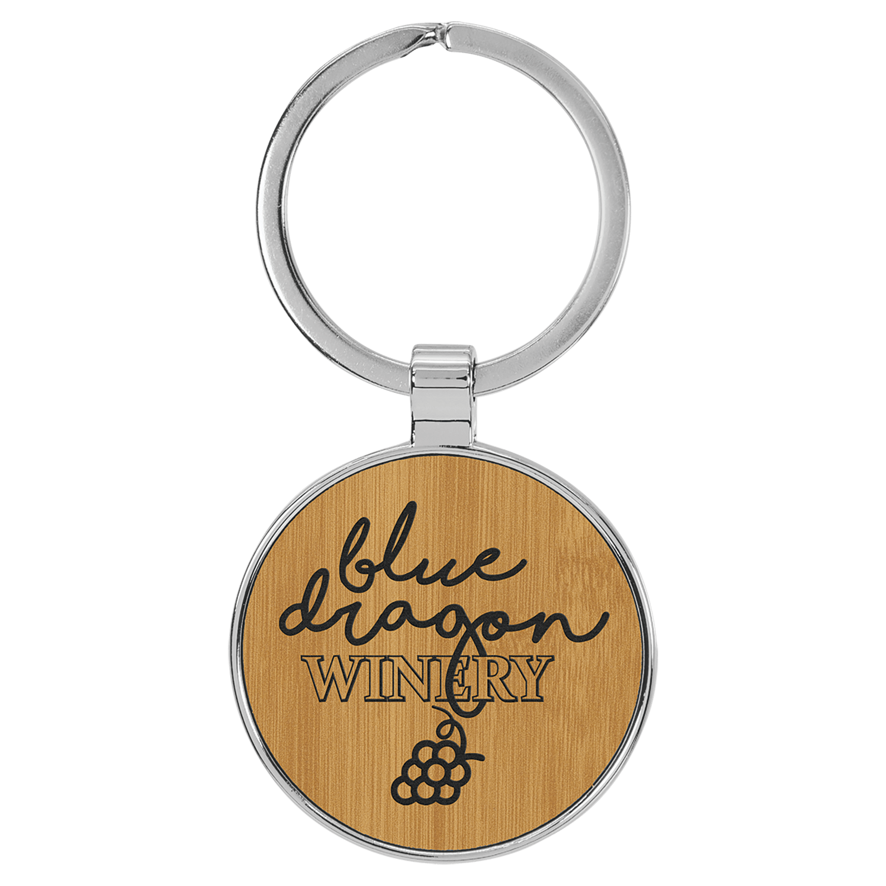 Leatherette Round Keychain with Metal Frame