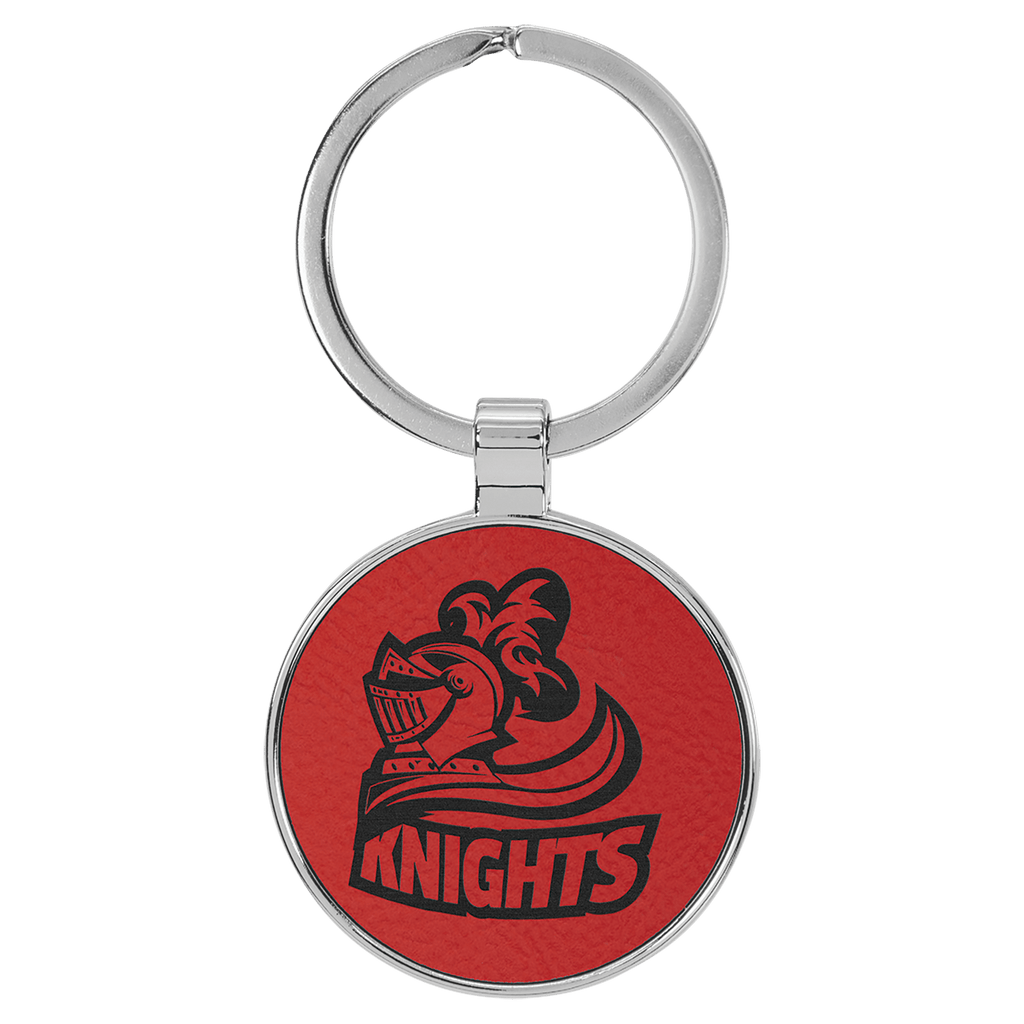 Leatherette Round Keychain with Metal Frame