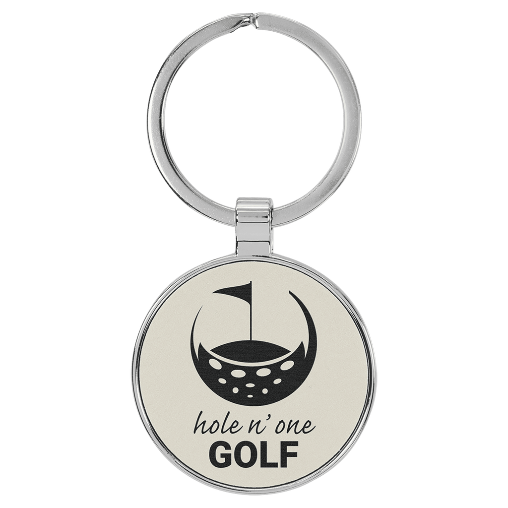 Leatherette Round Keychain with Metal Frame