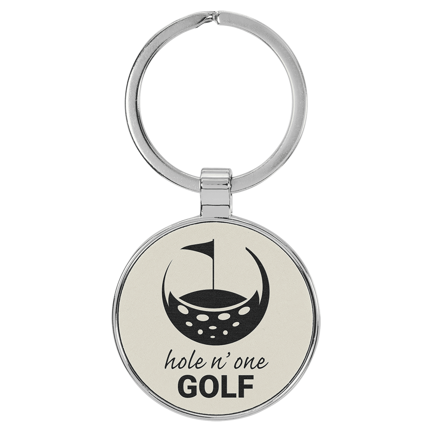 Leatherette Round Keychain with Metal Frame