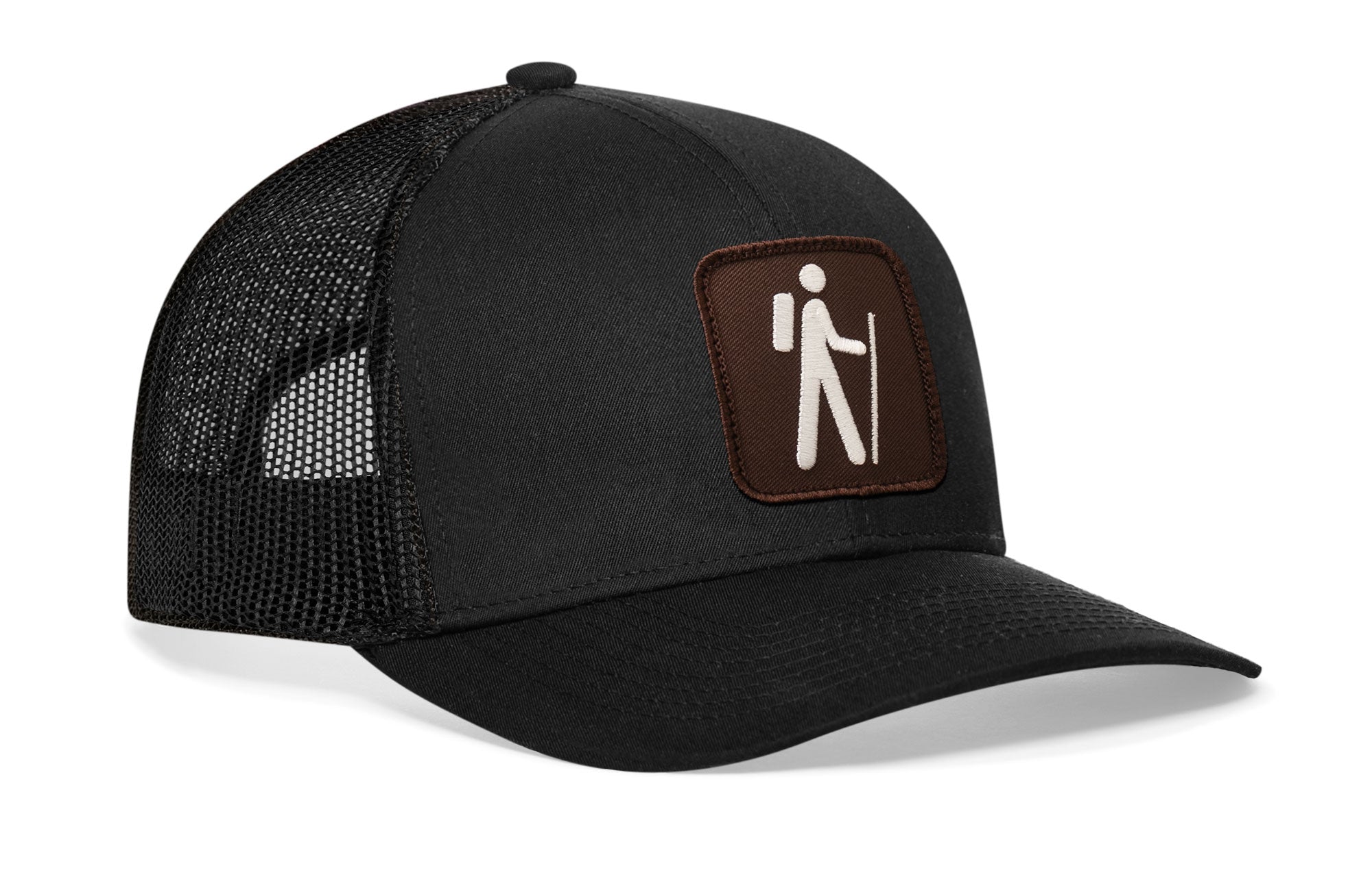 Hiking Trucker Hat  |  Black Campground Trail Signs Snapback
