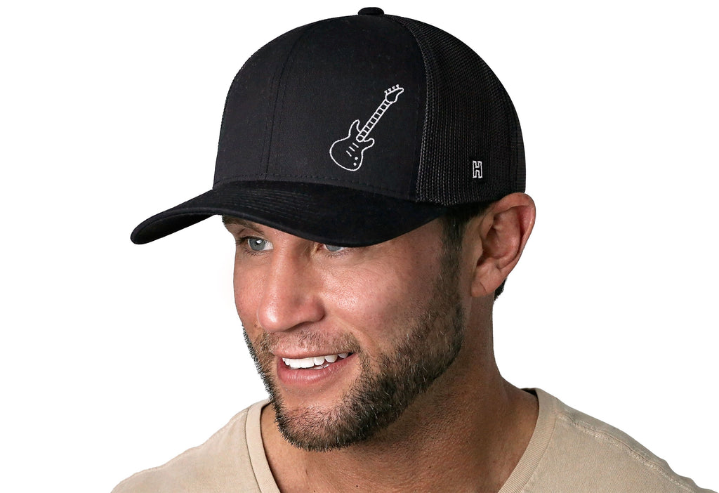 Electric Bass Trucker Hat  |  Black Electric Guitar Snapback