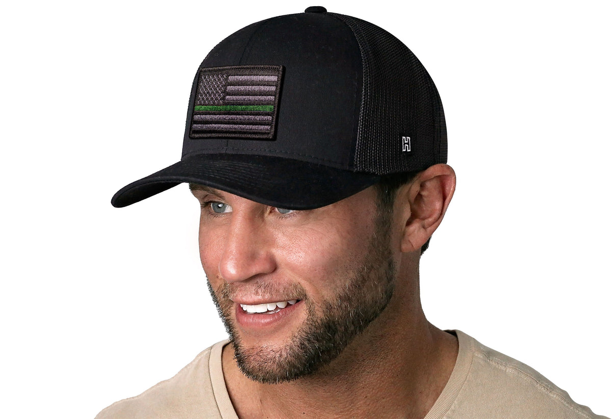 Thin Green Line Trucker Hat  |  Black Army Tactical Snapback